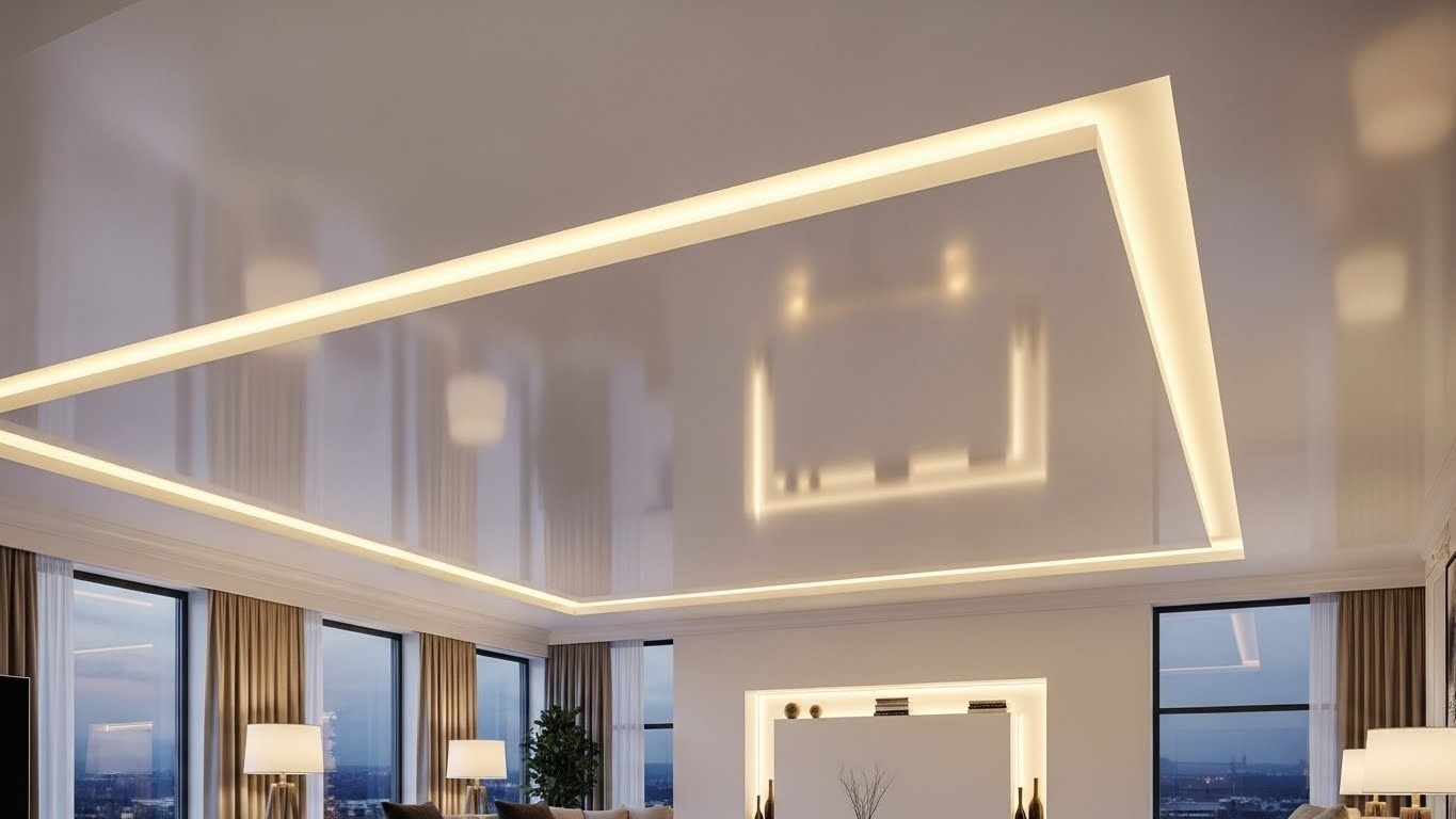 Одноуровневые натяжные потолки с нишами под освещение Одноуровневые натяжные потолки с нишами под освещение