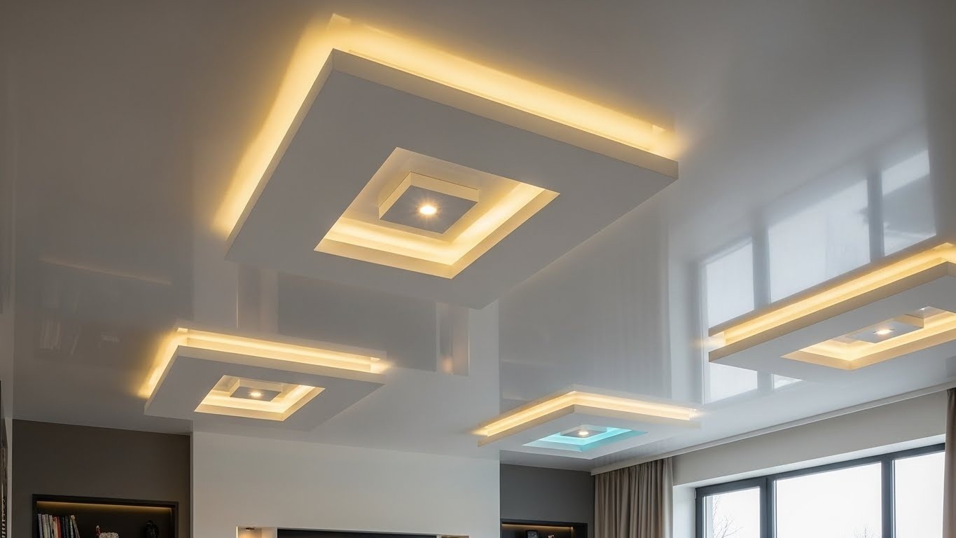 Натяжные потолки с нишами под освещение многоуровневые