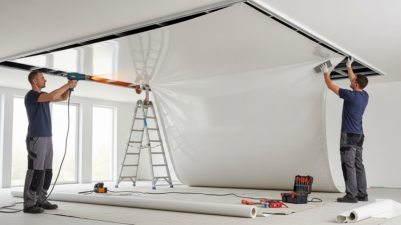 Процесс монтажа натяжного потолка Монтаж натяжного потолка