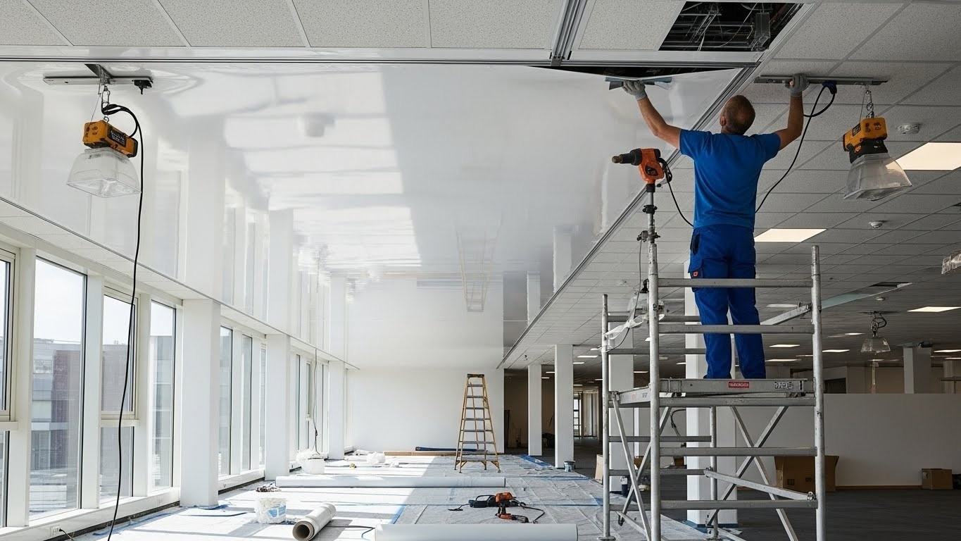 Монтаж натяжных потолков для торговых помещений