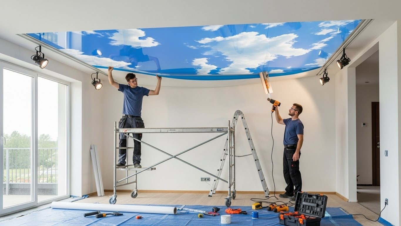 Монтаж натяжных потолков с 3D фотопечатью для жилых помещений