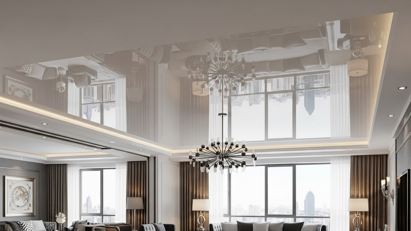 Натяжной потолок с зеркальной поверхностью Зеркальный натяжной потолок