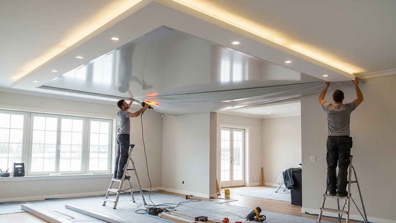 Монтаж натяжных потолков для жилых помещений