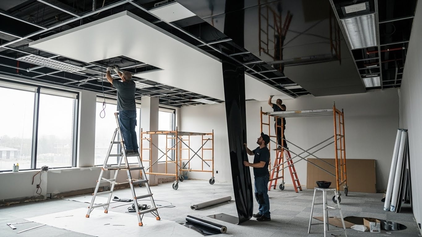 Комбинированный натяжной потолок в офисе