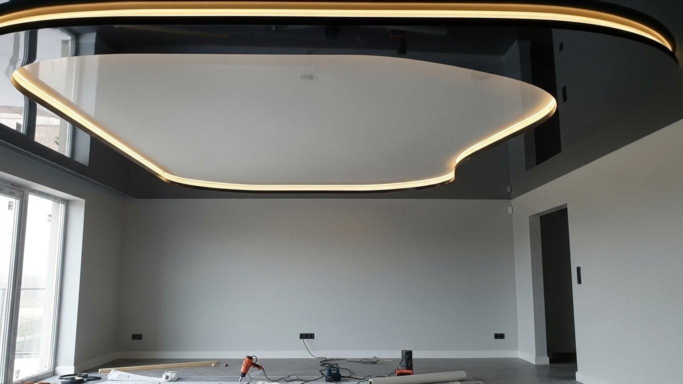 Монтаж натяжных потолков с комбинированными покрытиями с акцентом на стиль