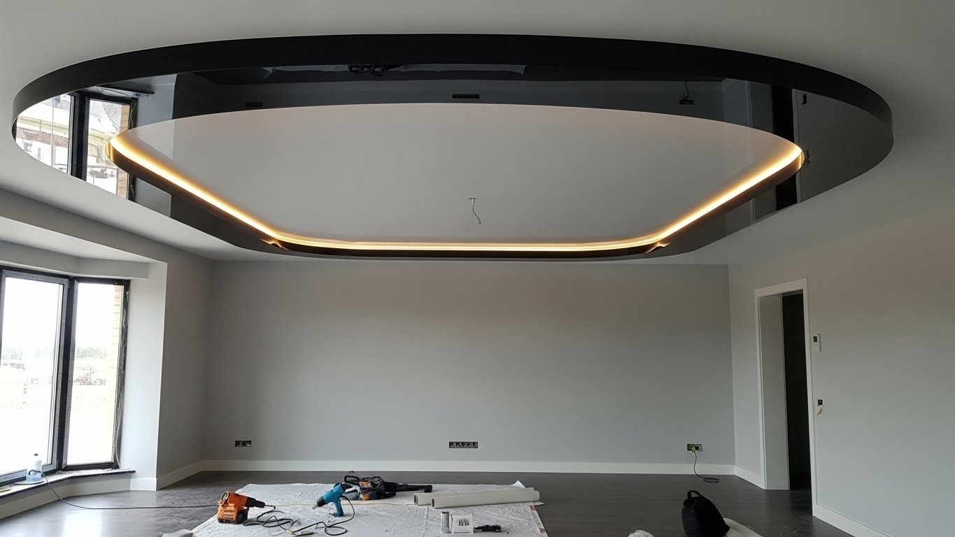 Стильный комбинированный натяжной потолок