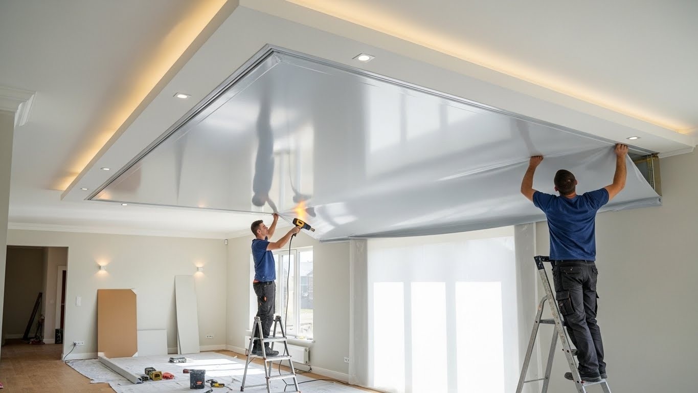 Монтаж натяжных потолков для жилых помещений Монтаж натяжного потолка в жилом помещении