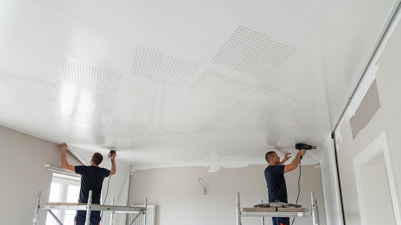 Монтаж натяжных потолков с перфорированными вставками для жилых помещений