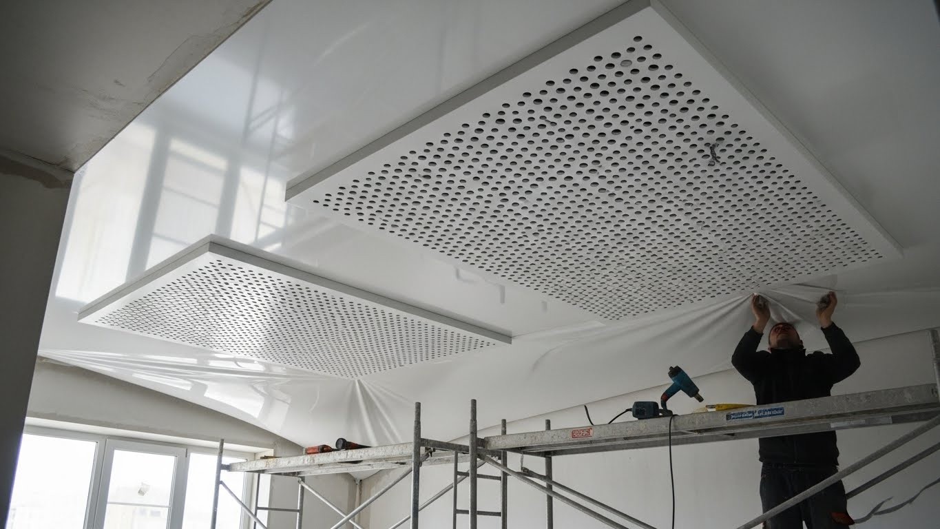 Натяжной потолок с перфорированными вставками для жилых помещений