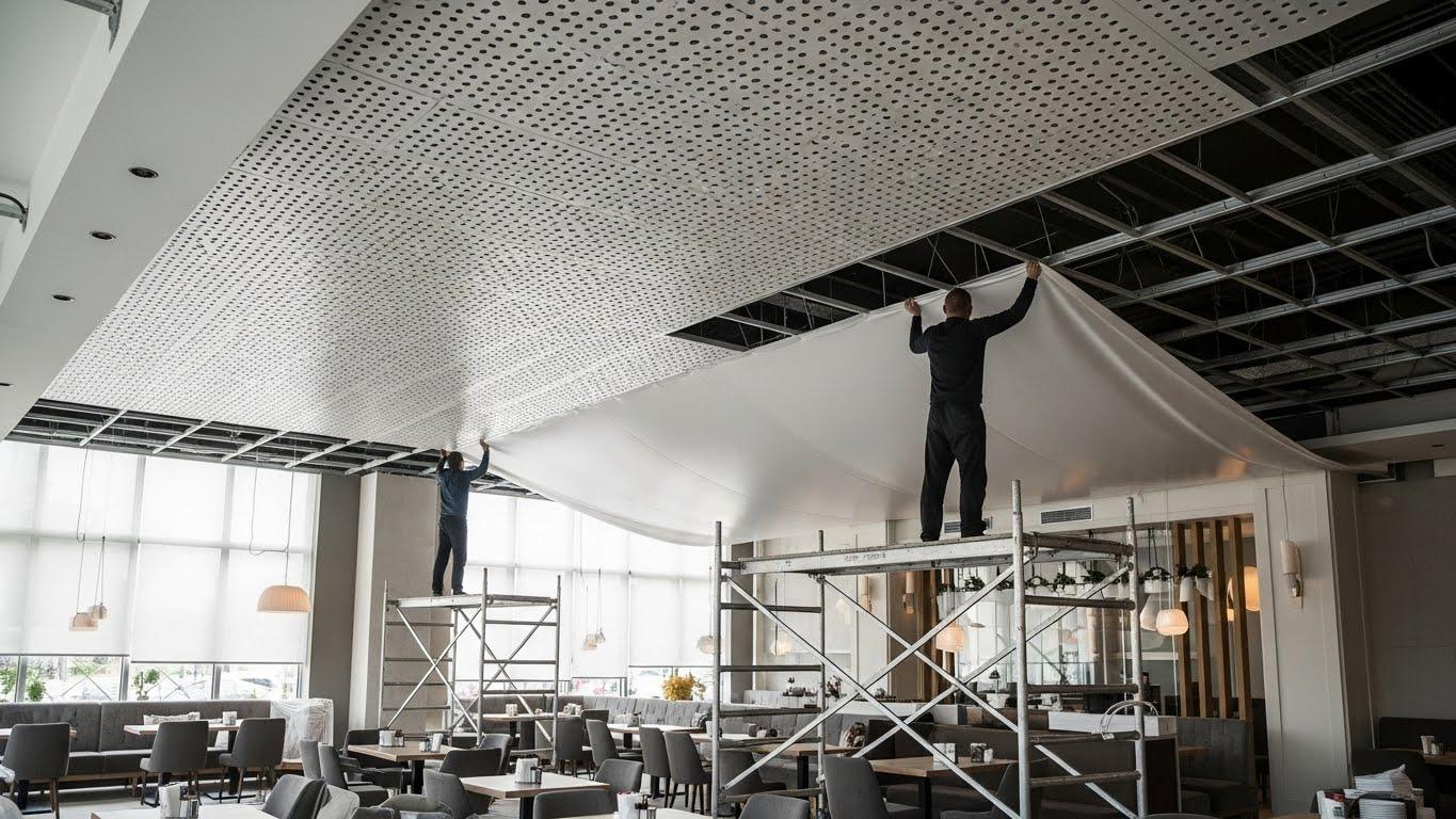 Перфорированный натяжной потолок для кафе и ресторанов