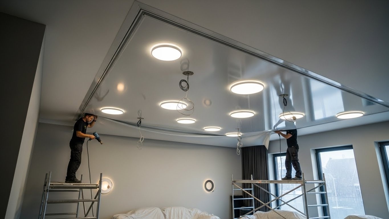 Натяжной потолок с регулируемыми встроенными светильниками