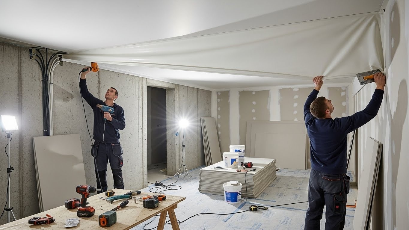 Монтаж натяжных потолков для жилых комплексов эконом класса