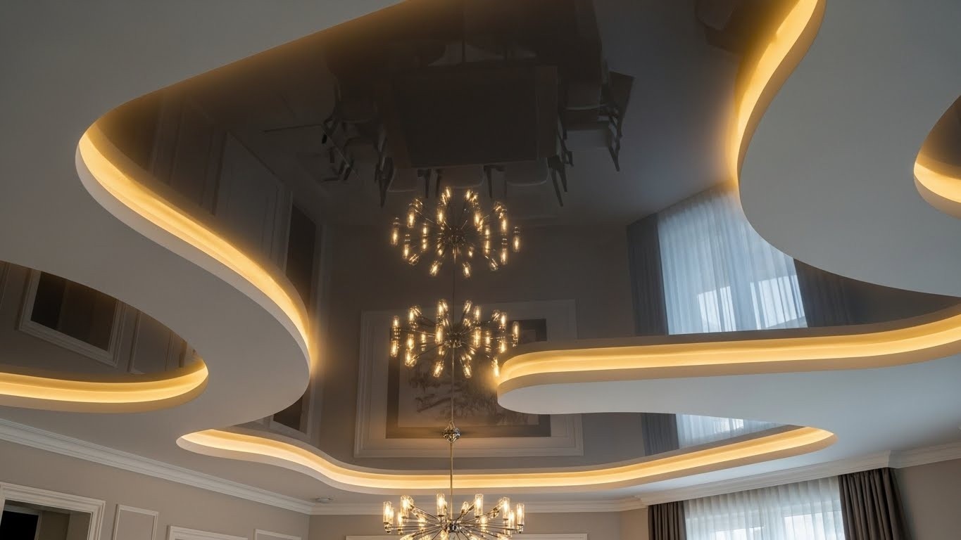 Глянцевый натяжной потолок Глянцевый натяжной потолок дизайнерского класса