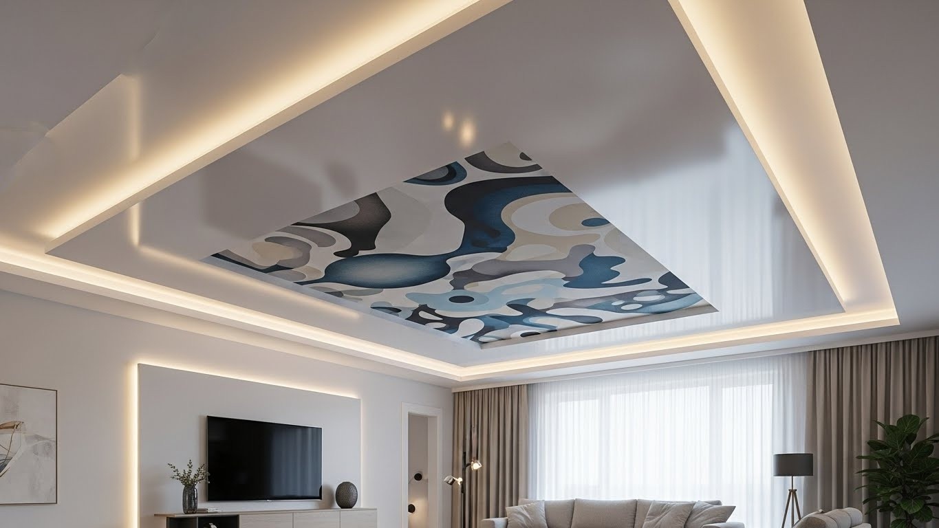 Сатиновый натяжной потолок дизайнерского класса