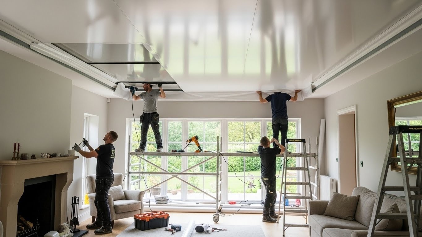 Натяжной потолок в коттедже