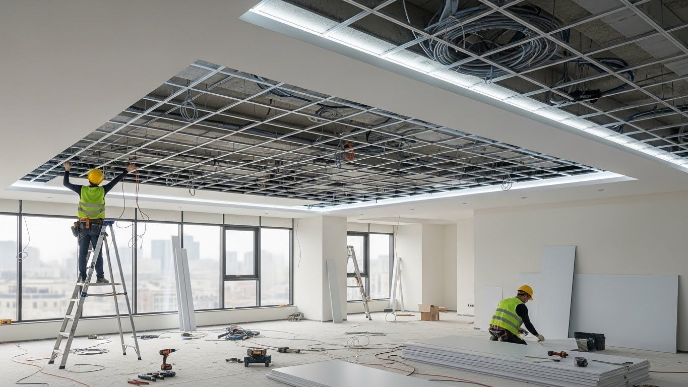 Монтаж натяжных потолков для жилых комплексов с LED подсветкой