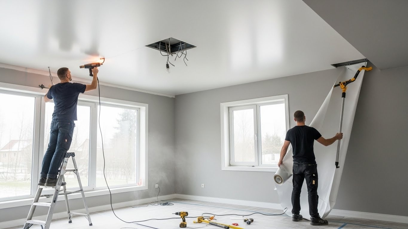 Монтаж натяжных потолков среднего класса