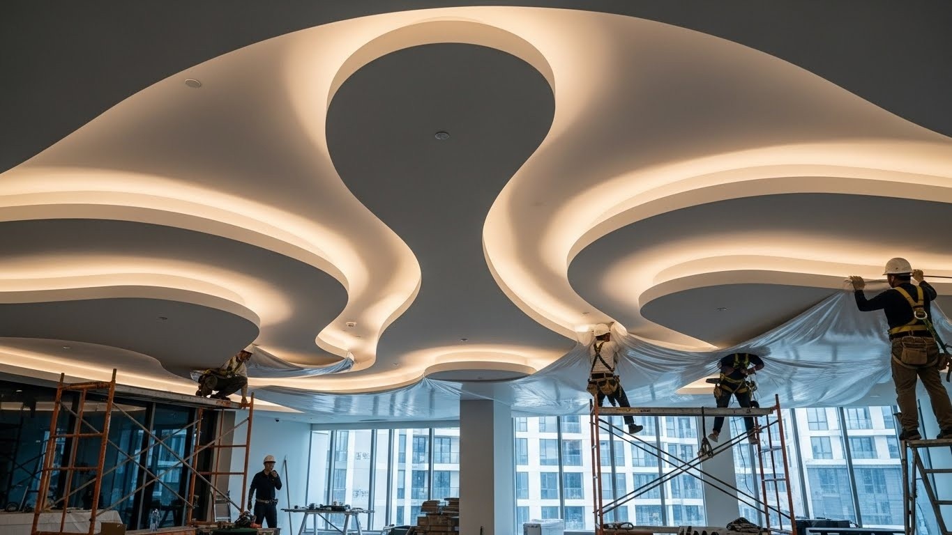 Монтаж натяжных потолков для жилых комплексов с уникальными формами