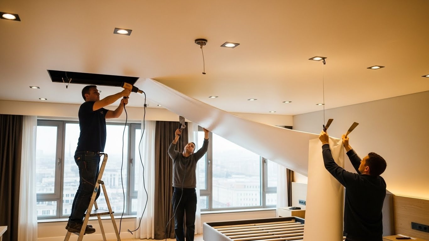 Монтаж натяжных потолков для гостиничных номеров