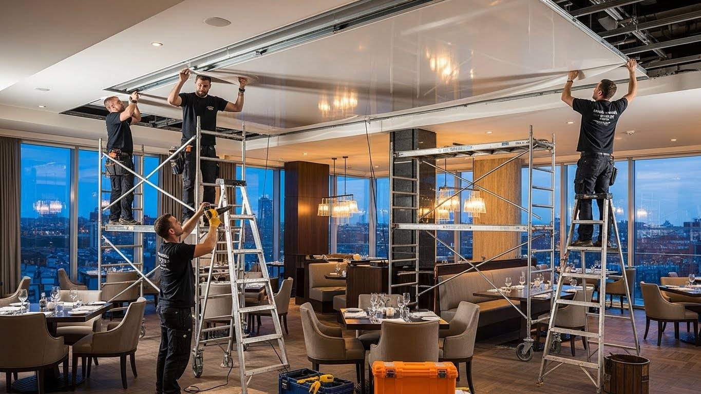 Монтаж натяжных потолков для ресторанов и кафе в гостиницах