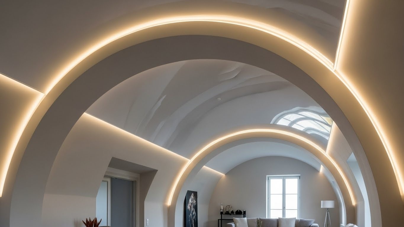 Элегантная арочная потолочная конструкция Арочный натяжной потолок в интерьере