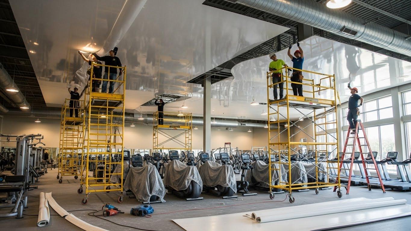 Монтаж натяжных потолков для фитнес-центров