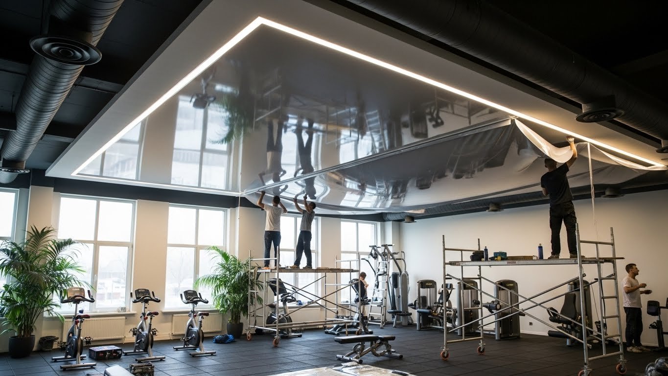 Натяжной потолок в фитнес-центре