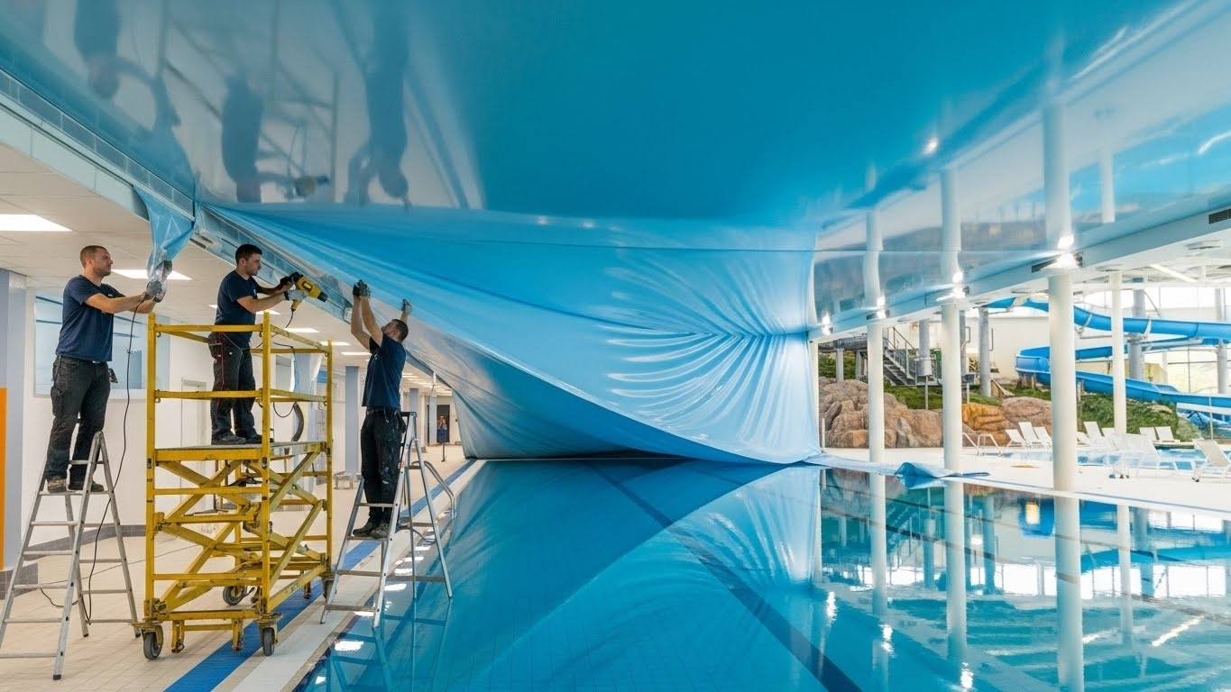 Монтаж натяжных потолков для бассейнов и аквапарков