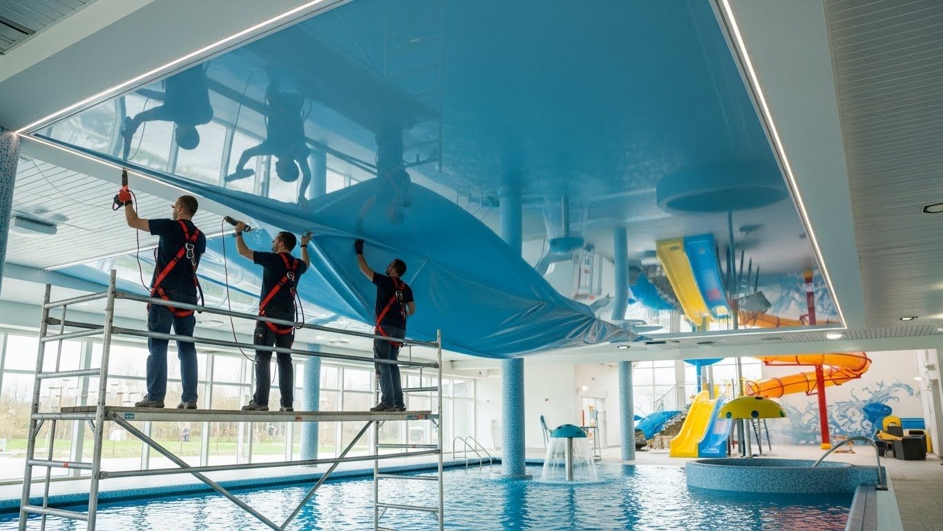 Натяжной потолок в бассейне
