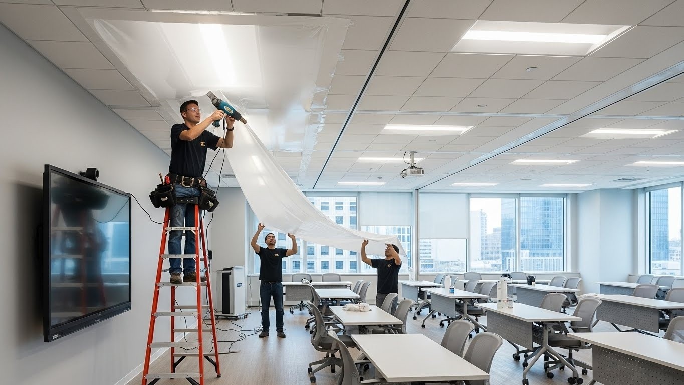 Монтаж натяжных потолков для тренировочных помещений