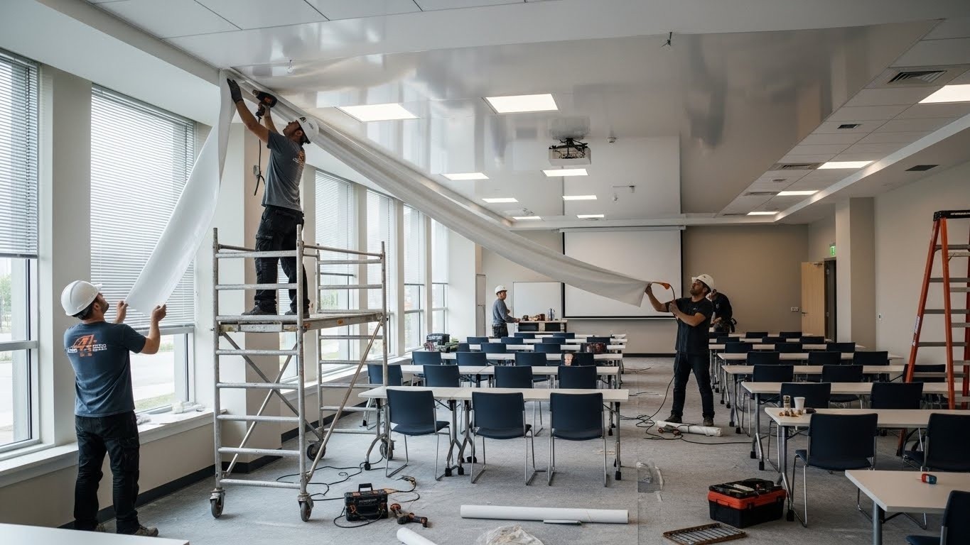 Натяжной потолок в тренировочном зале