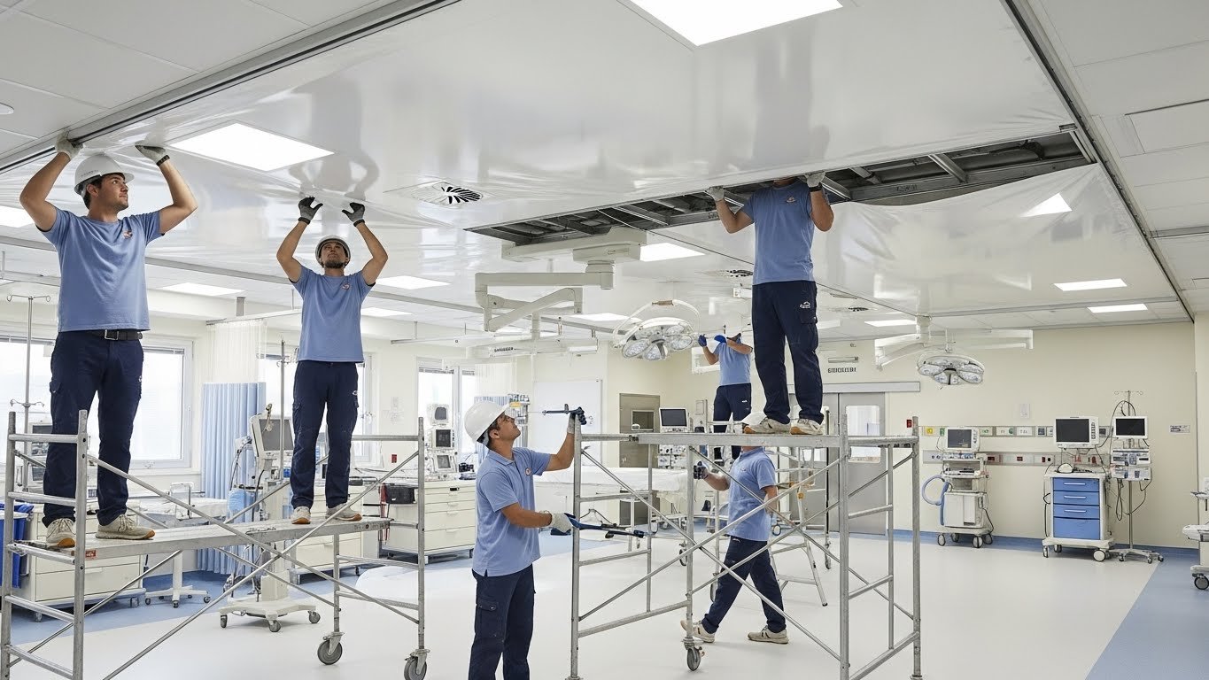 Монтаж натяжных потолков для больниц