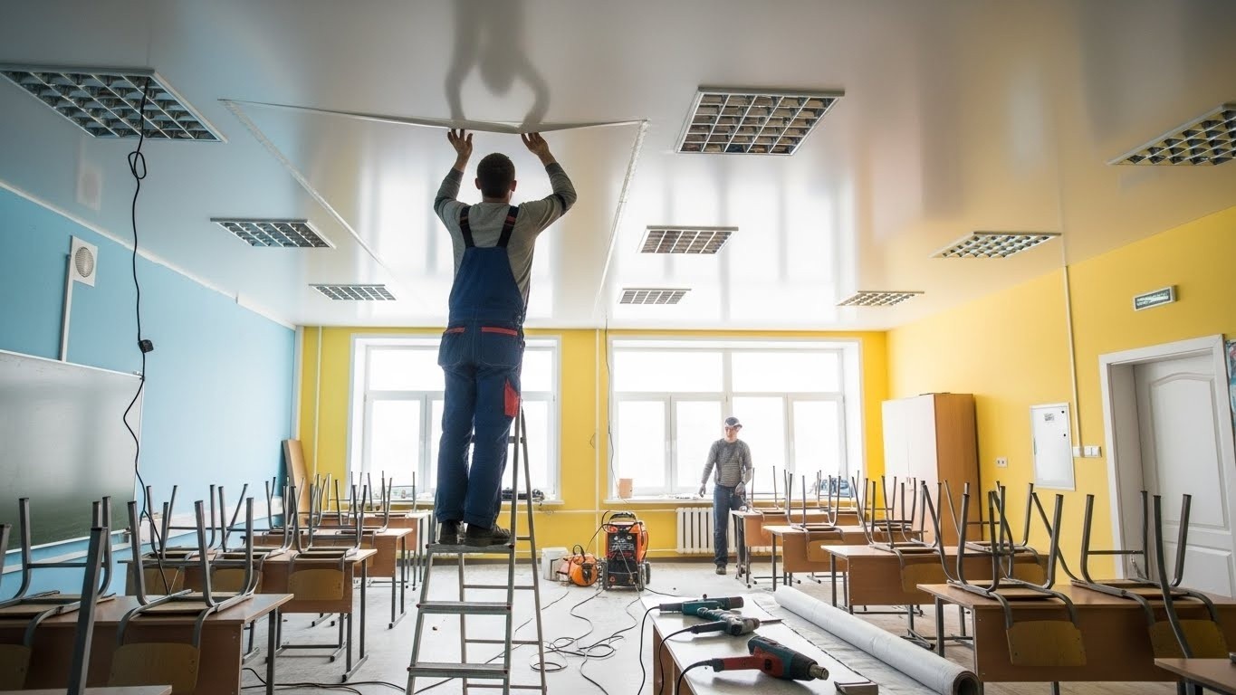 Монтаж натяжных потолков для классов