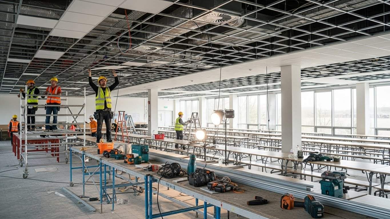 Монтаж натяжных потолков для столовых в образовательных учреждениях