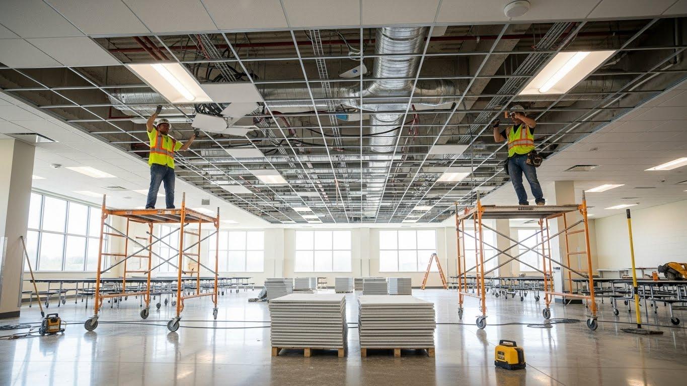 Натяжной потолок в школьной столовой