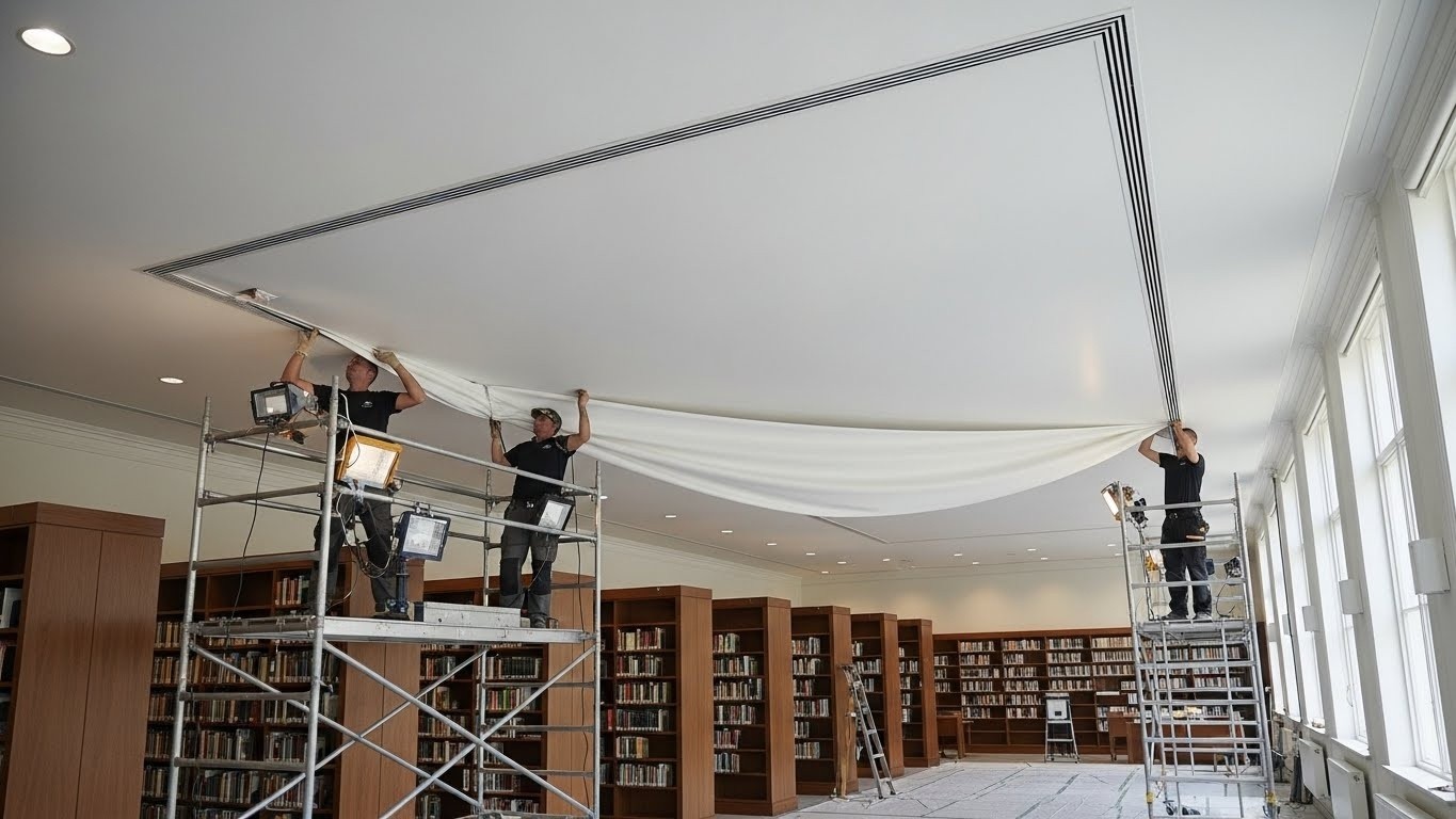 Монтаж натяжных потолков для библиотек