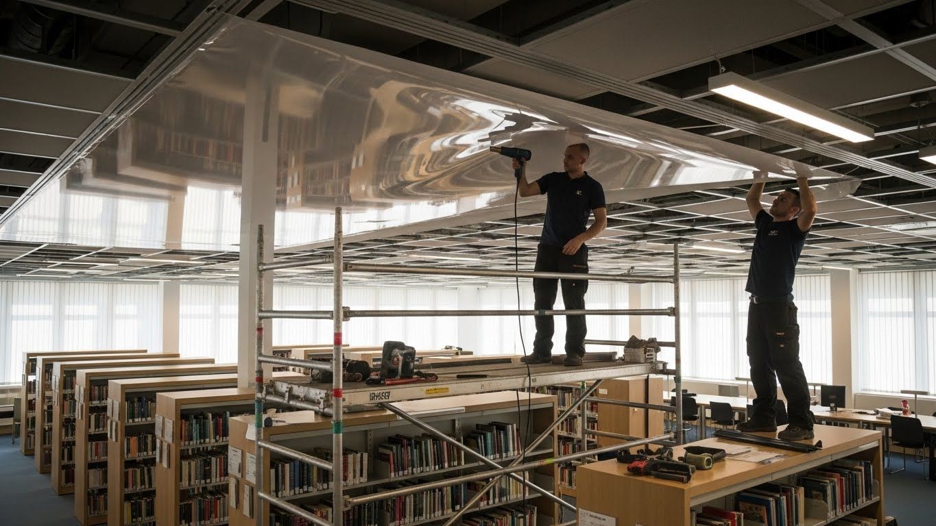 Натяжной потолок в библиотеке