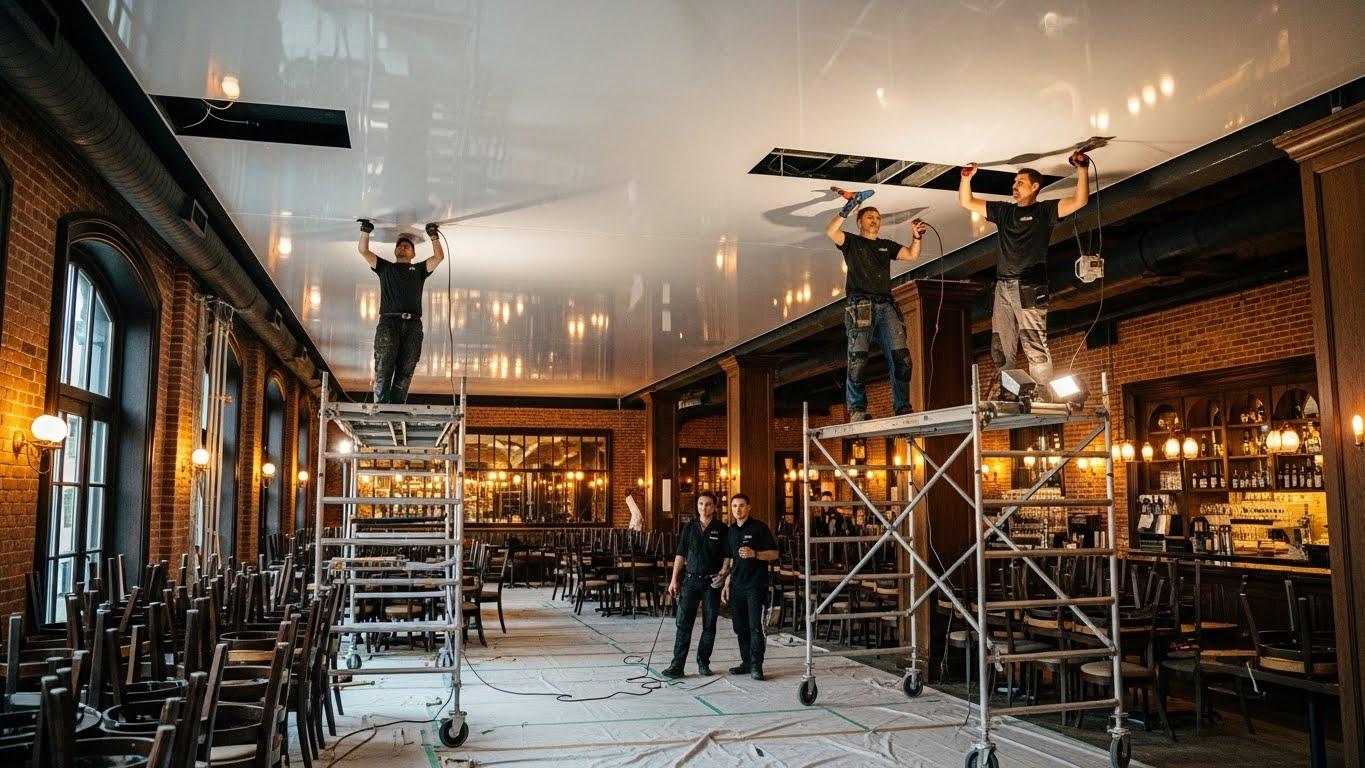 Натяжной потолок в ресторанном зале