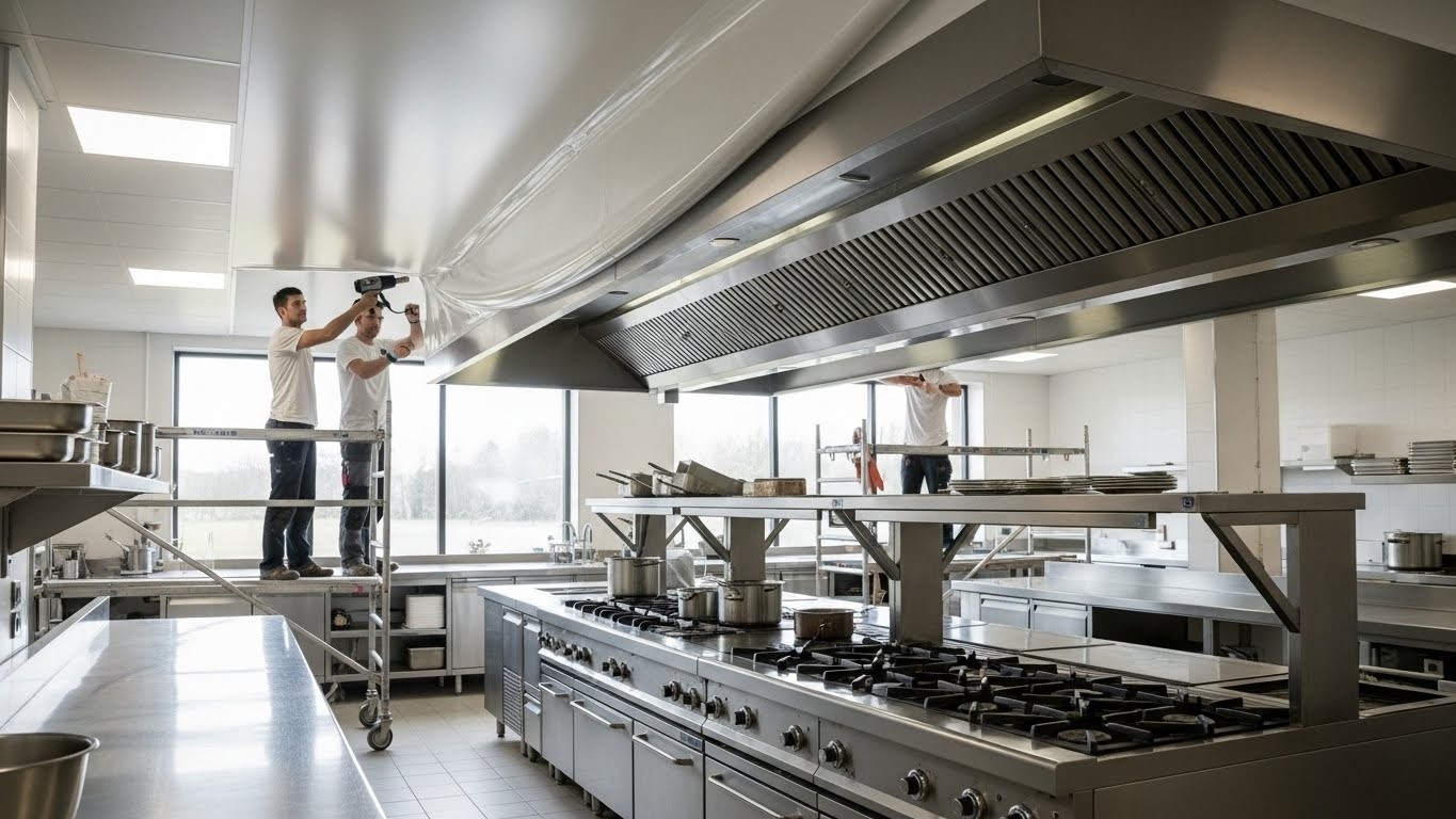 Монтаж натяжных потолков для кухонь ресторанов