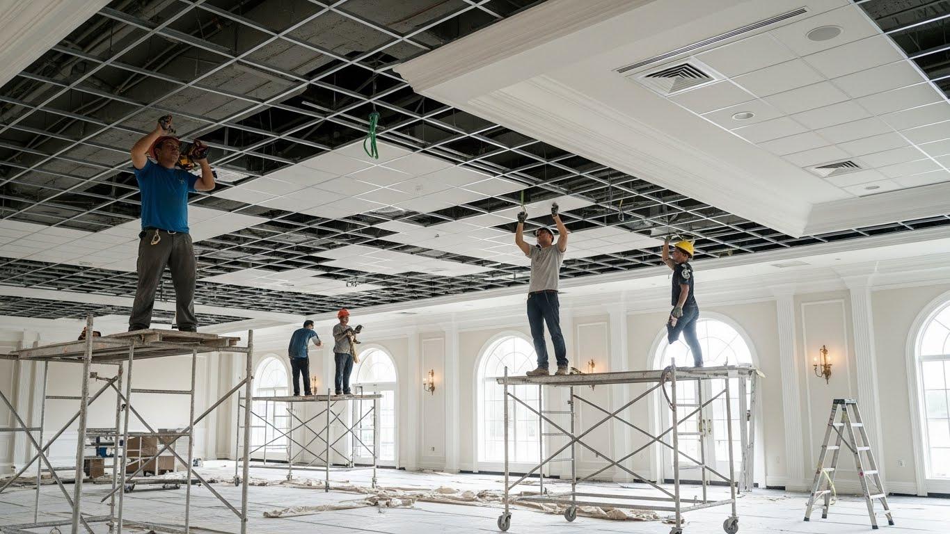 Монтаж натяжных потолков для банкетных залов