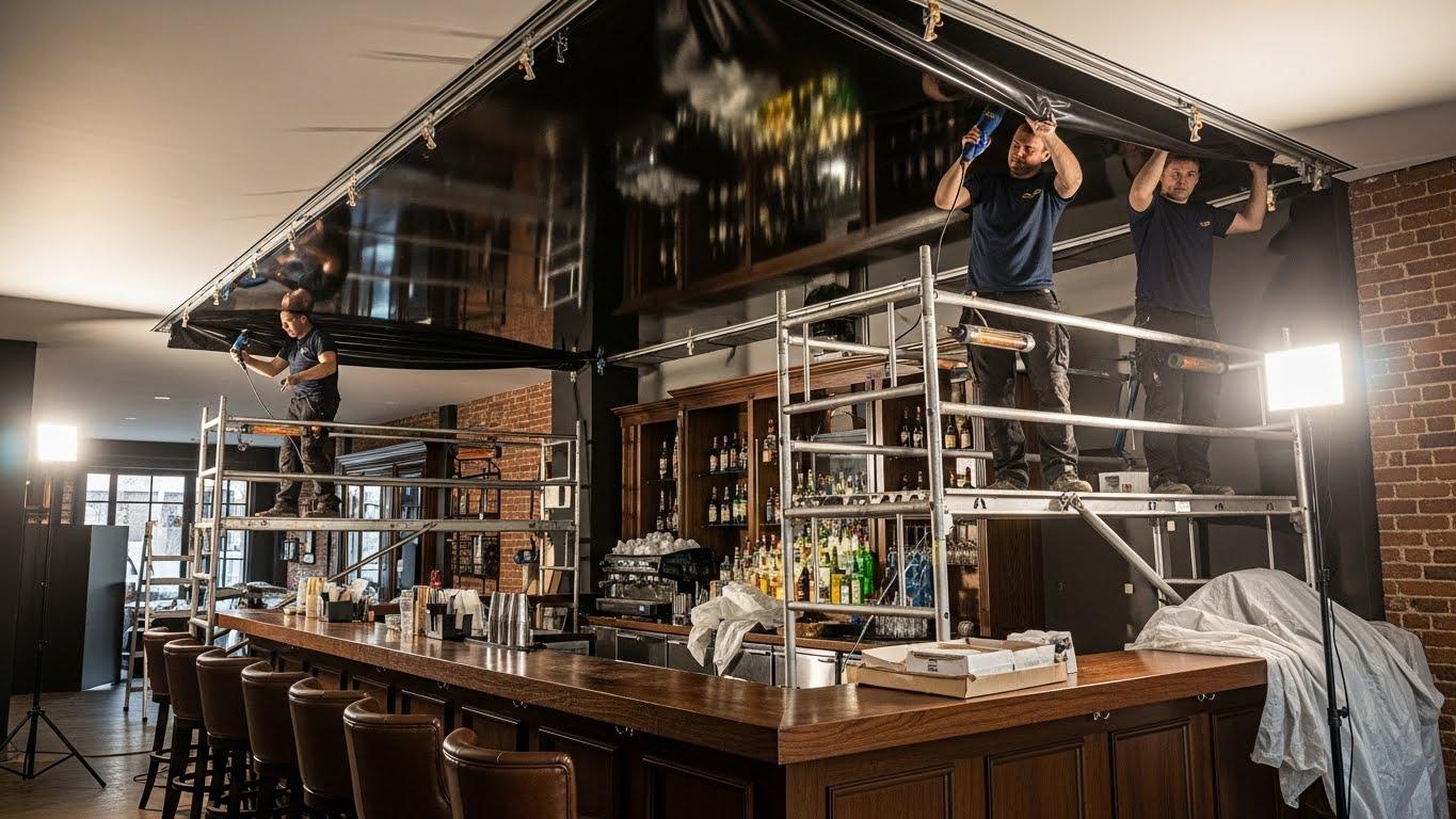 Монтаж натяжных потолков для барных зон