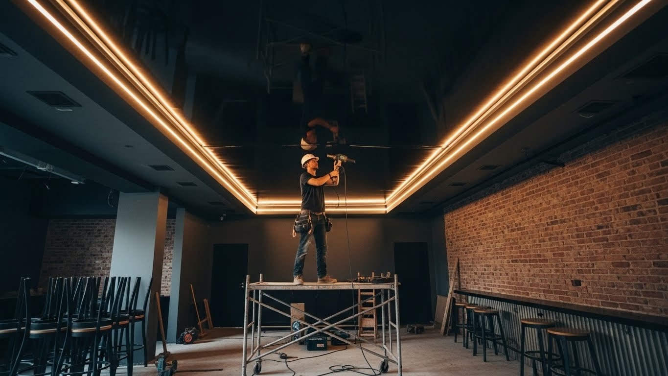 Натяжной потолок в барной зоне