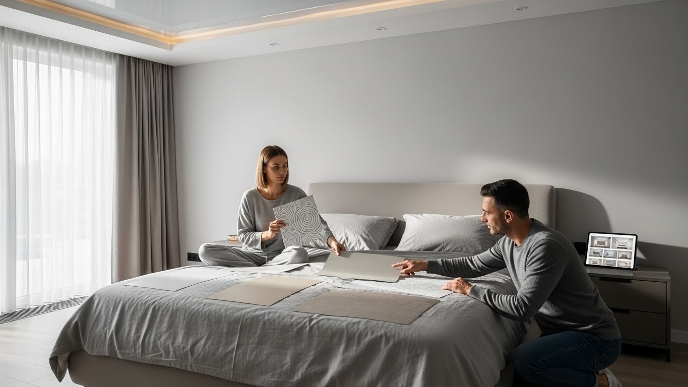 Как выбрать натяжной потолок для спальни