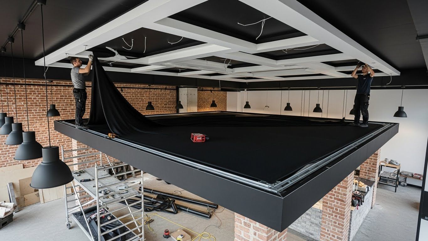 Монтаж натяжных потолков для дизайнерских кафе