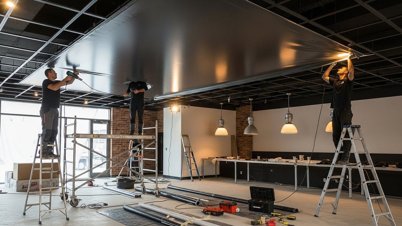 Натяжной потолок в дизайнерском кафе