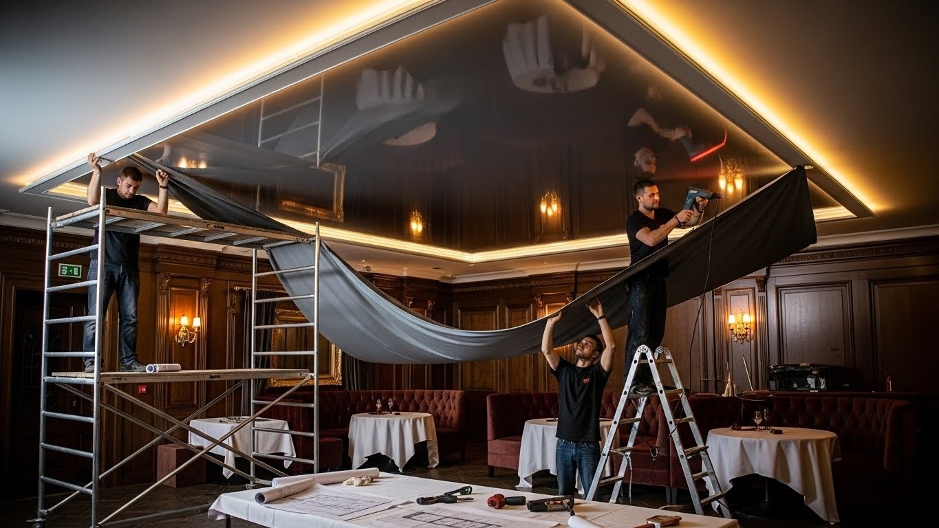 Монтаж натяжного потолка для VIP-залов ресторанов Натяжной потолок в VIP-зале ресторана