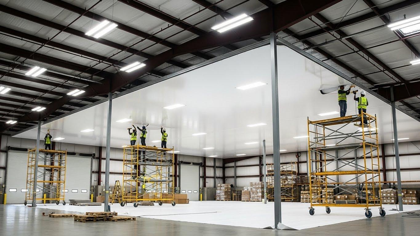 Монтаж натяжных потолков для складских помещений