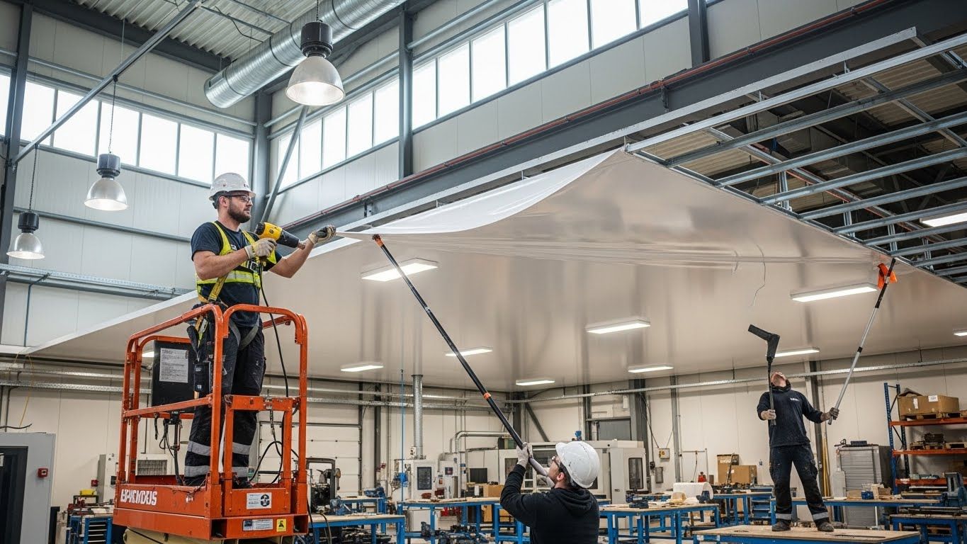 Монтаж натяжных потолков для производственных цехов