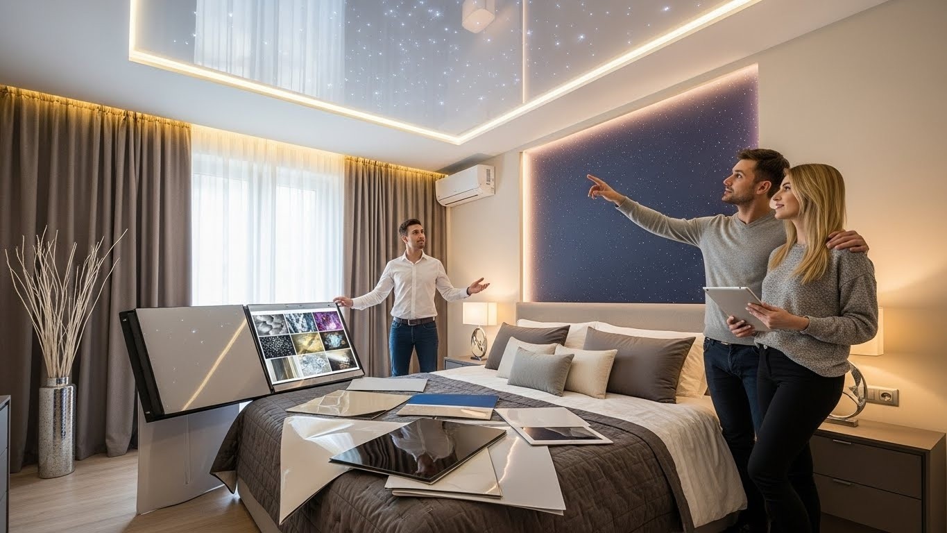 Натяжной потолок для спальни