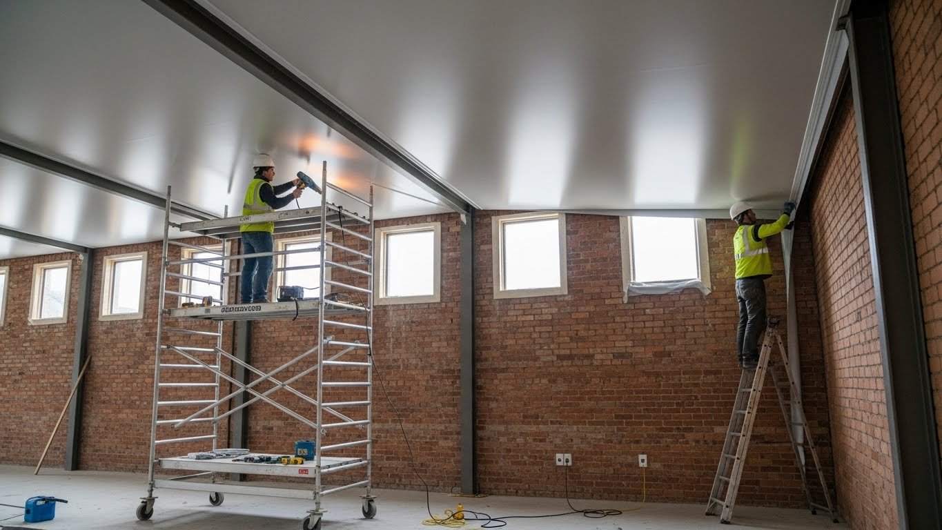 Натяжной потолок в заводском помещении